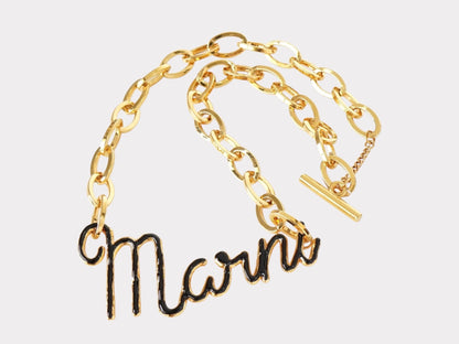 MARNI Logo Chain Necklace Gold with Storage Bag Necklace