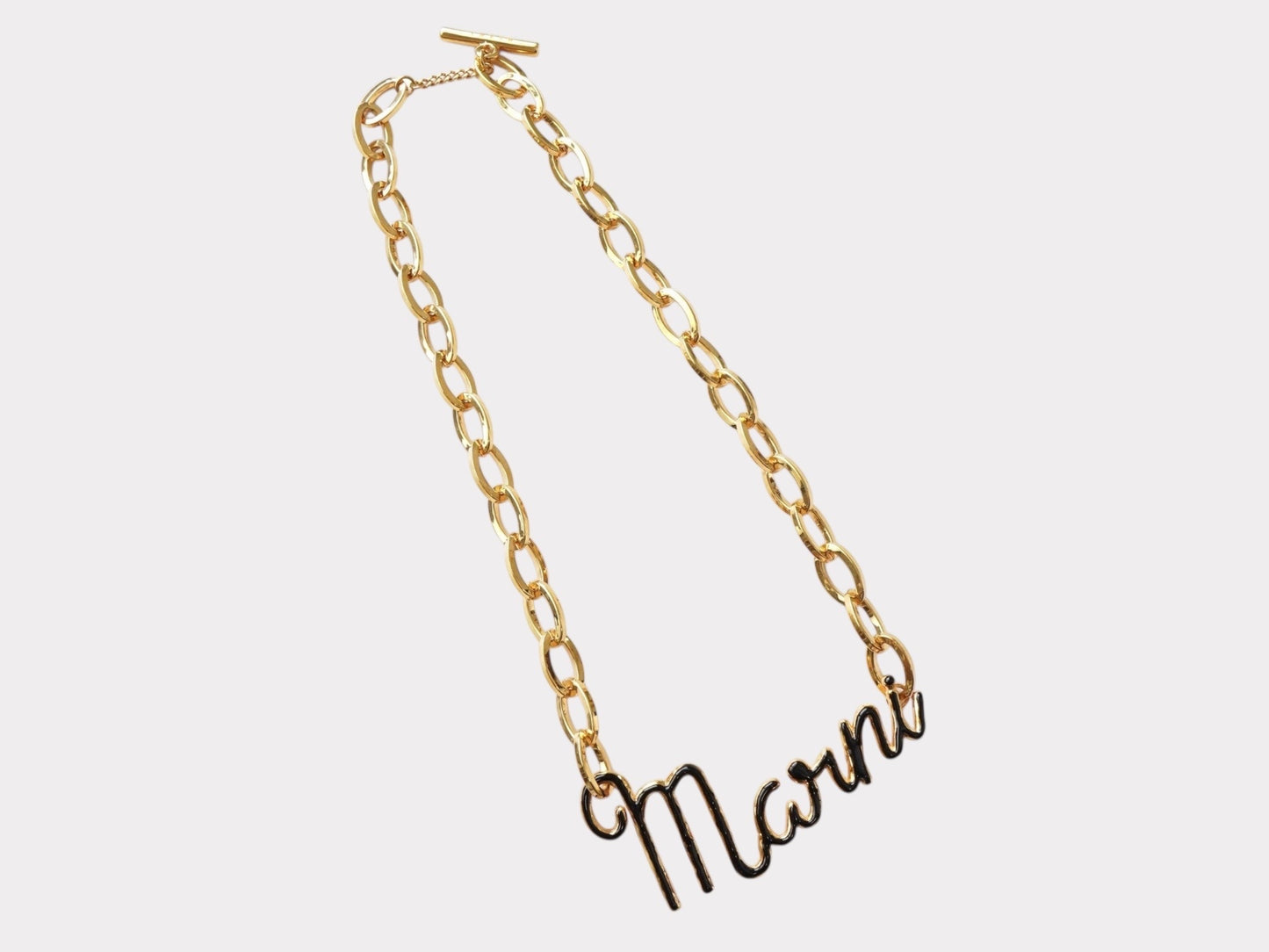 MARNI Logo Chain Necklace Gold with Storage Bag Necklace