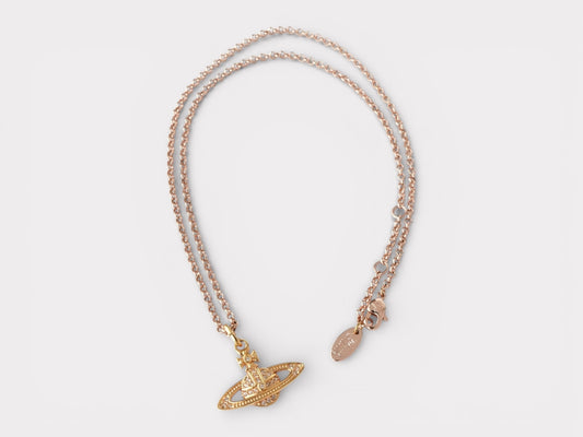 Vivienne Westwood Orb Rhinestone GP Pink Gold Necklace