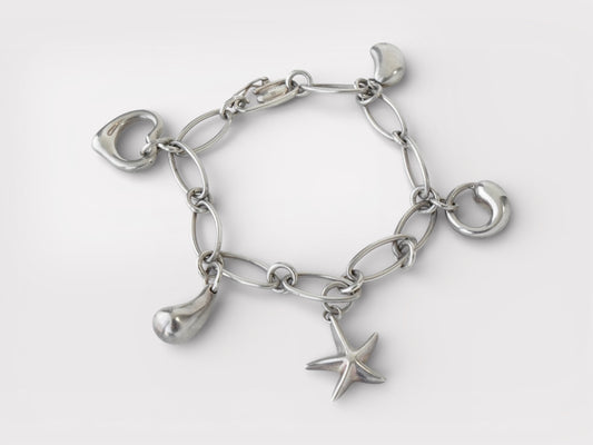 Tiffany&Co. Elsa Peretti Open Heart Teardrop Bean Sirius Star Bird 5P Silver 925 Bracelet Bangle