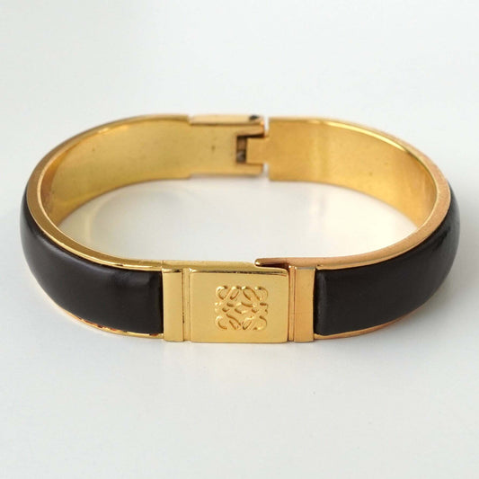 LOEWE Anagram Leather GP Gold Bracelet Bangle