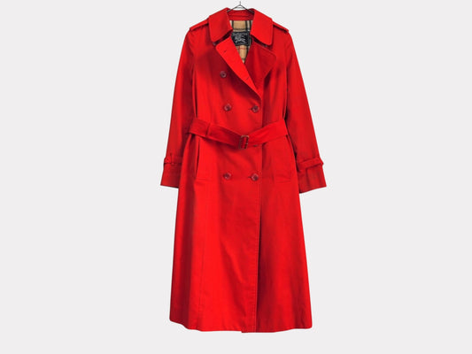 Burberrys 1990s Vintage Trench Coat Nova Check Lined Women's Red Coat