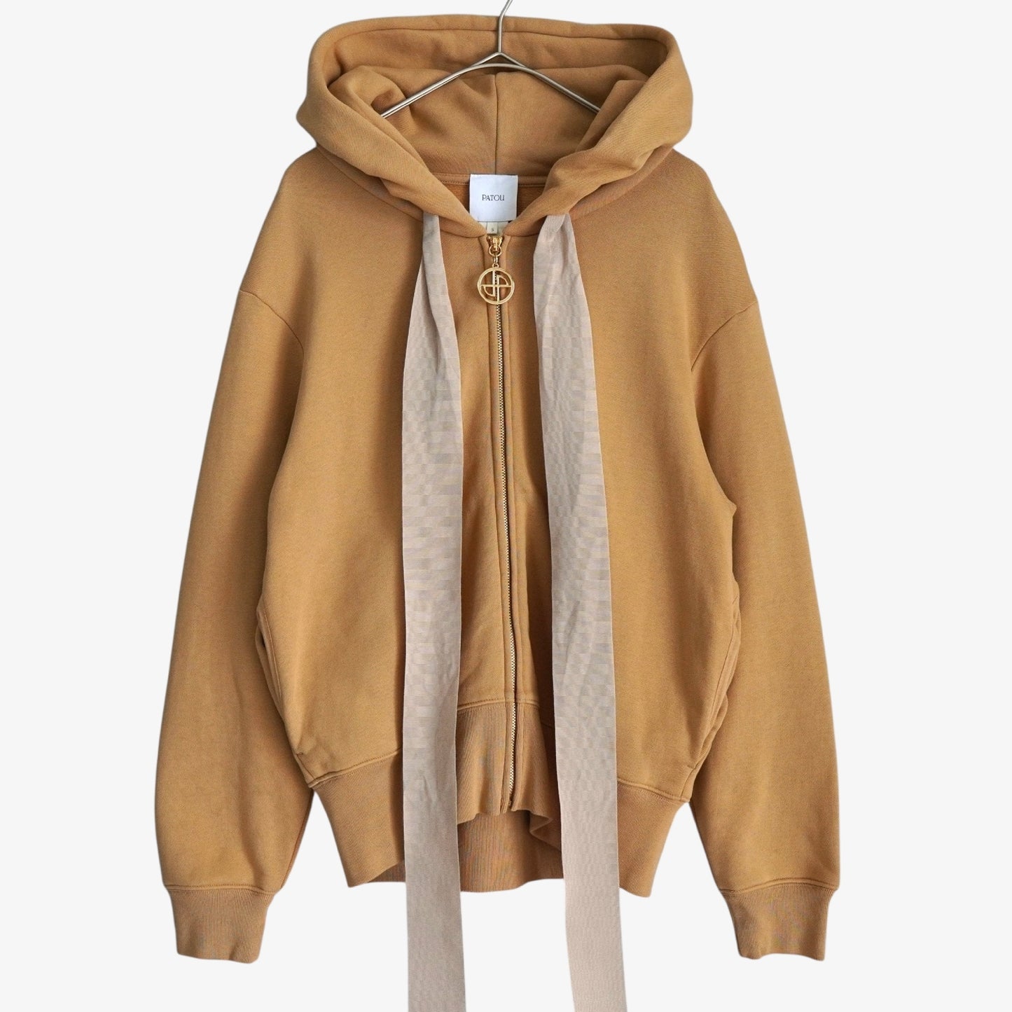 PATOU Patou Back Logo Ribbon Full Zip Hoodie Camel S Tops