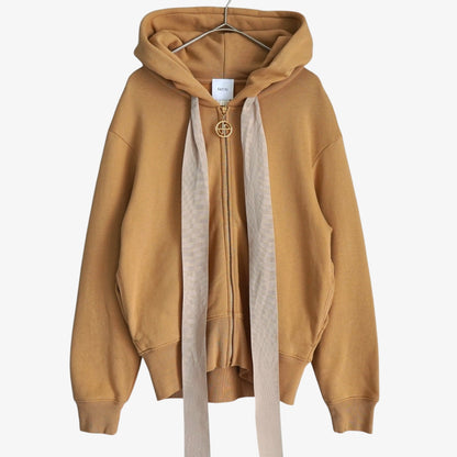 PATOU Patou Back Logo Ribbon Full Zip Hoodie Camel S Tops