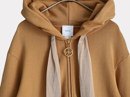 PATOU Patou Back Logo Ribbon Full Zip Hoodie Camel S Tops