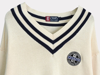 CHAPS RALPH LAUREN Chaps Ralph Lauren Childen Knit Ivory Logo Patch Size L Jacket