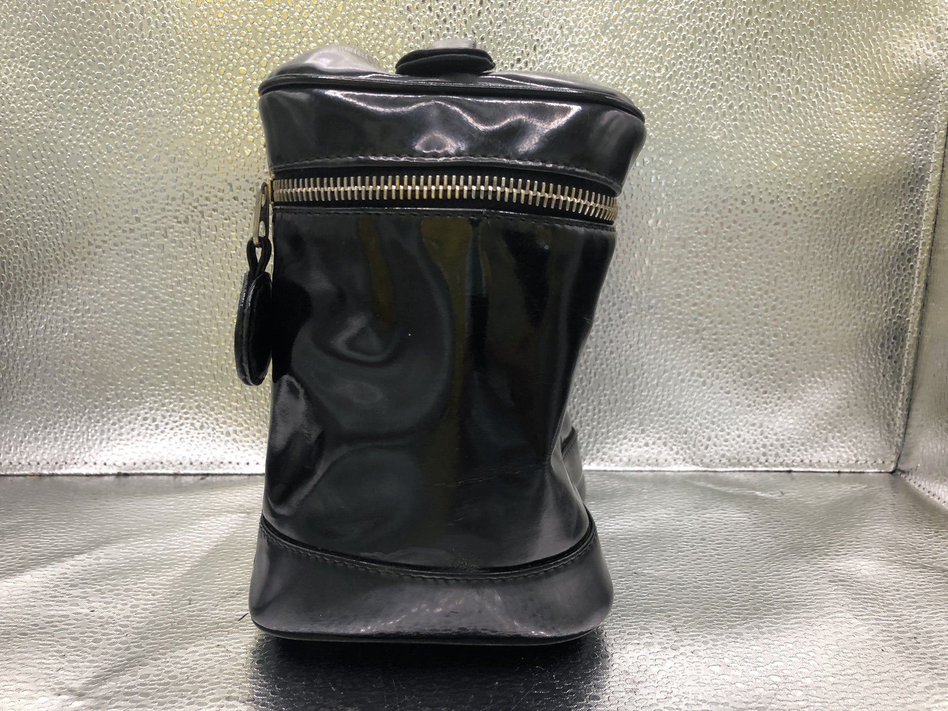 CHANEL Coco Mark Vertical Unclear Seal Guarantee Card with Charm Patent Leather Black Vanity Bag