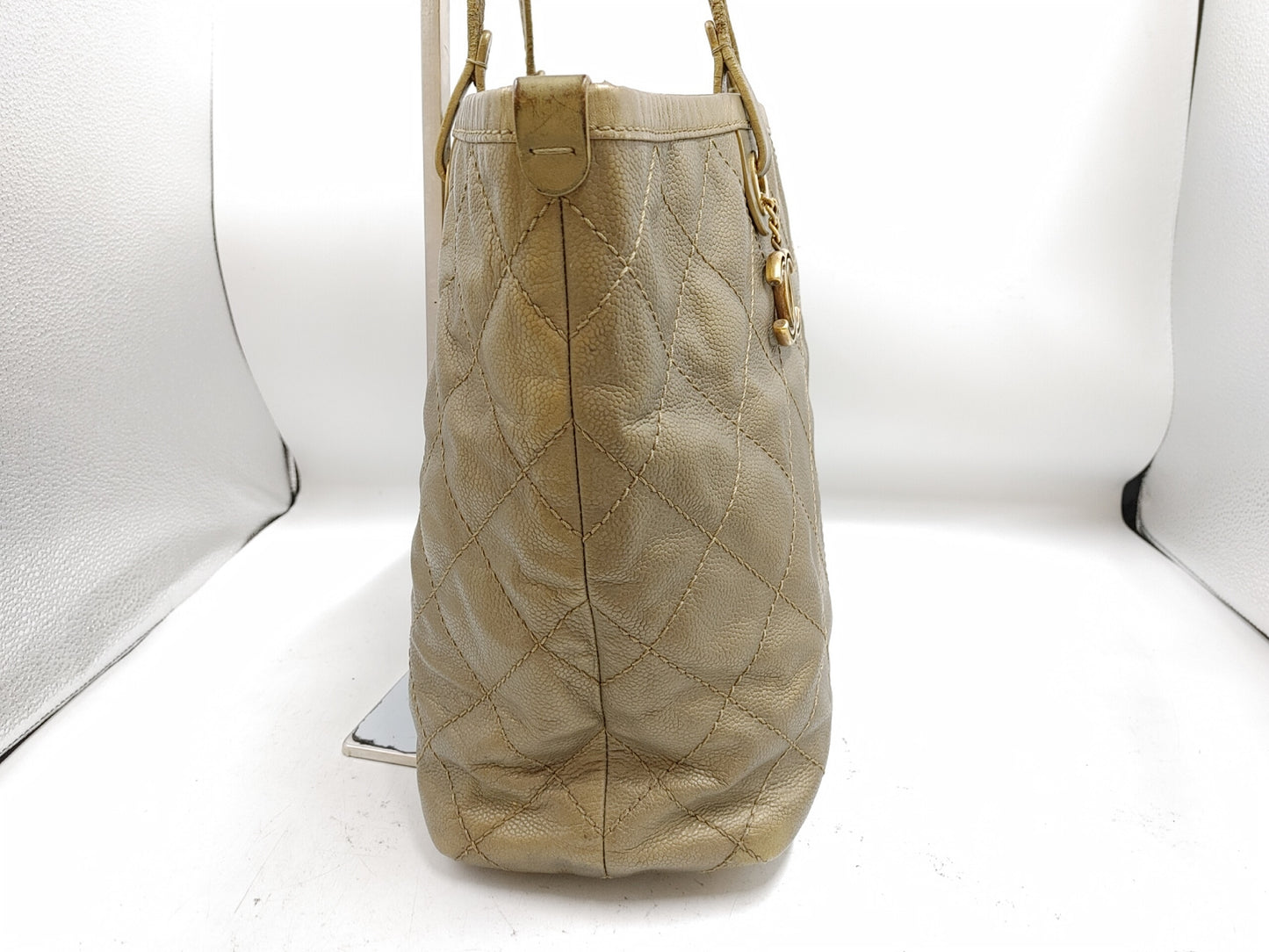 CHANEL Matlasse Pouch with Coco Charm Caviar Skin Bronze Tote Bag