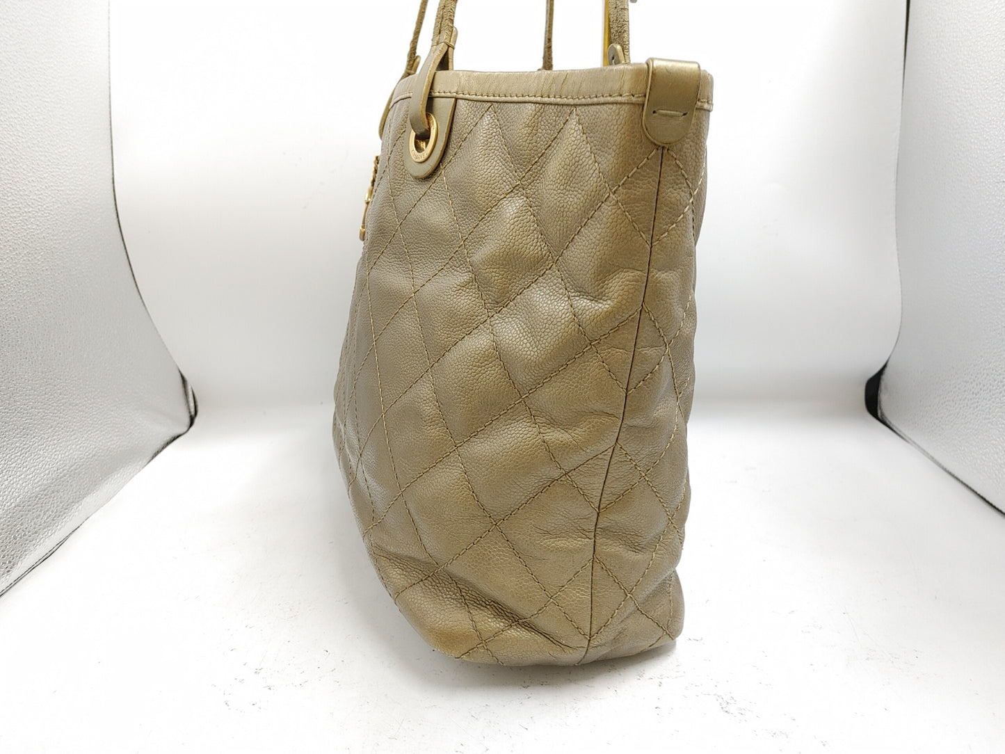 CHANEL Matlasse Pouch with Coco Charm Caviar Skin Bronze Tote Bag