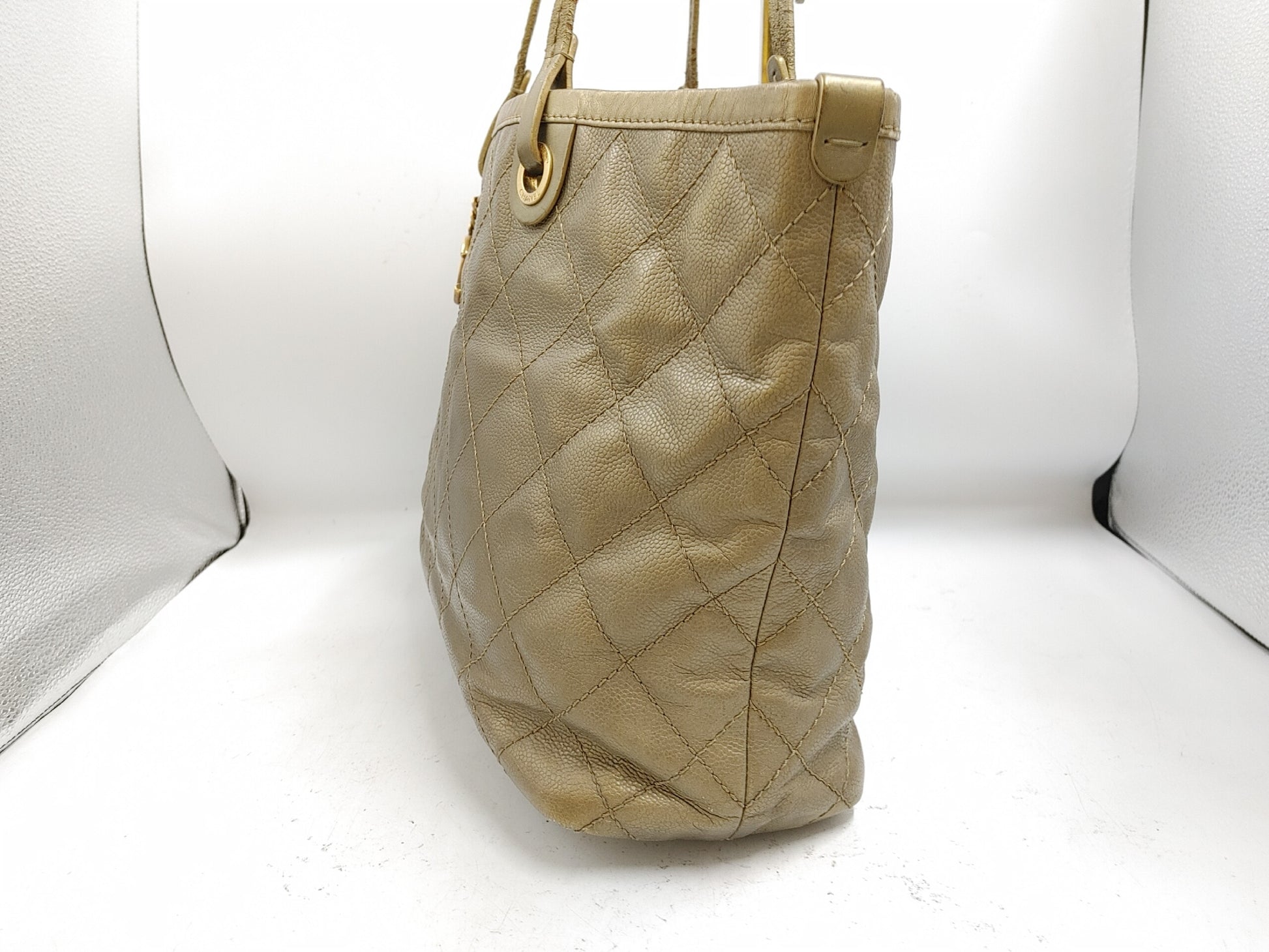 CHANEL Matlasse Pouch with Coco Charm Caviar Skin Bronze Tote Bag