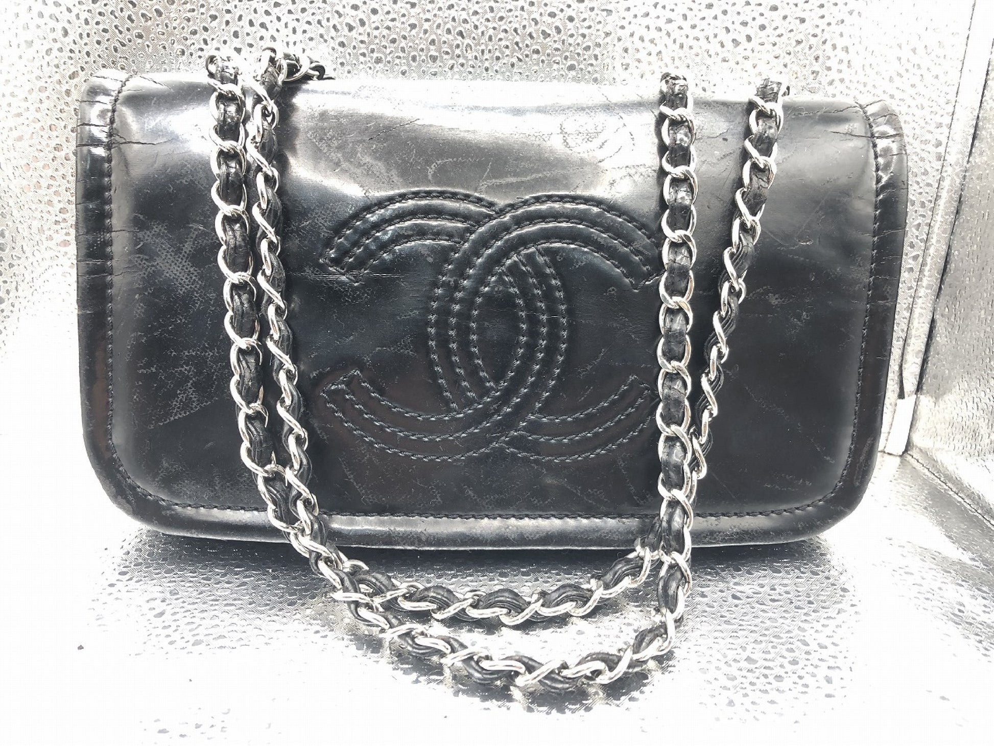 CHANEL Cocomark Seal 14177165 Patent Leather Black Shoulder Bag with Guarantee Card