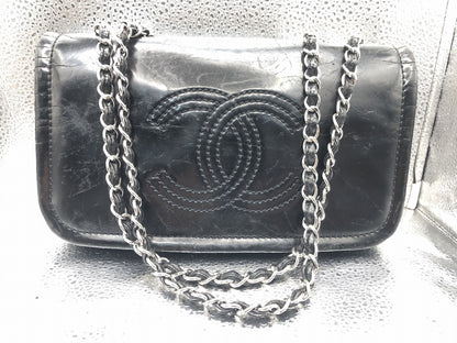 CHANEL Cocomark Seal 14177165 Patent Leather Black Shoulder Bag with Guarantee Card