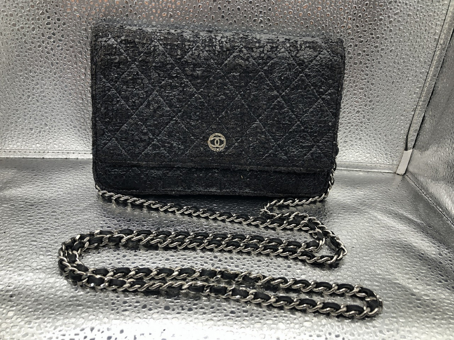 CHANEL Matlasse Seal with 17521251 Coated Tweed Black Shoulder Bag