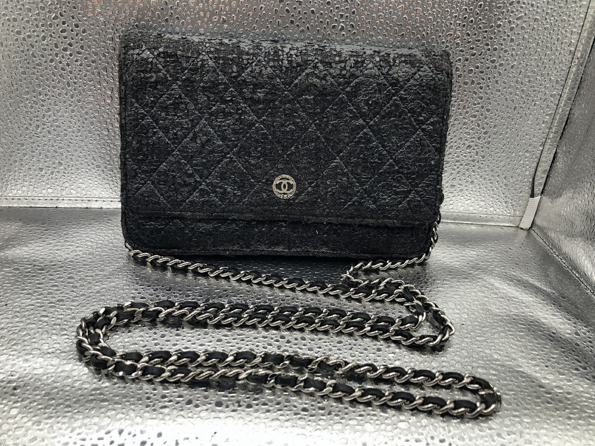 CHANEL Matlasse Seal with 17521251 Coated Tweed Black Shoulder Bag
