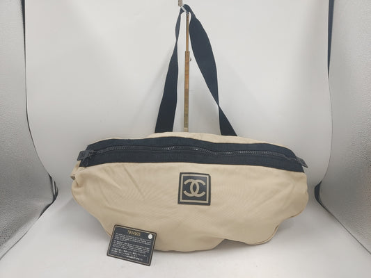 CHANEL Sportline Coco Mark Seal Mark Nylon Off-White x Black Waist Bag