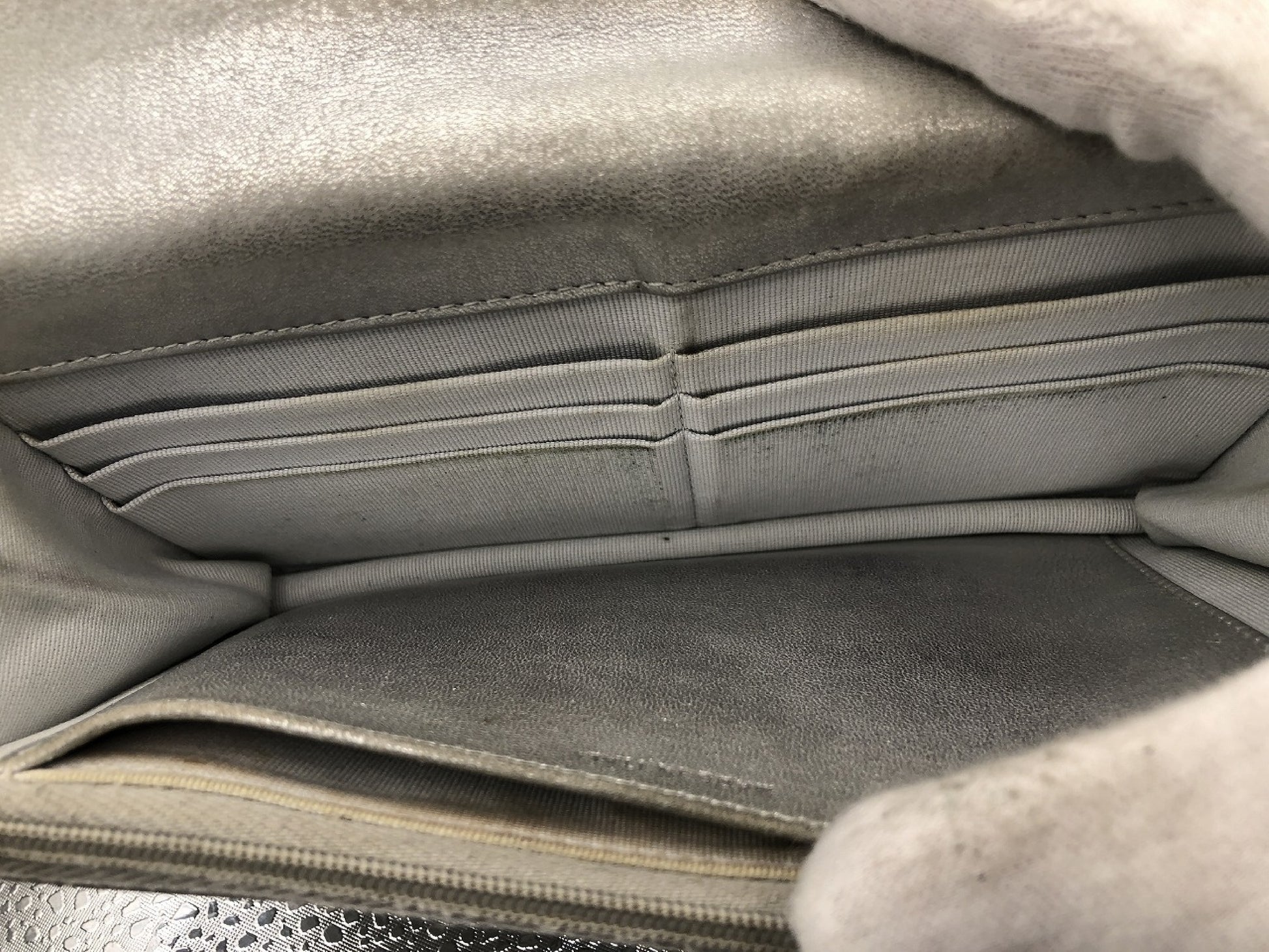 CHANEL Matlasse Chain Shoulder Wallet Metal Plate Lambskin Silver Shoulder Bag