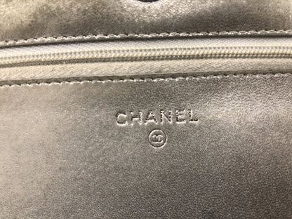 CHANEL Matlasse Chain Shoulder Wallet Metal Plate Lambskin Silver Shoulder Bag