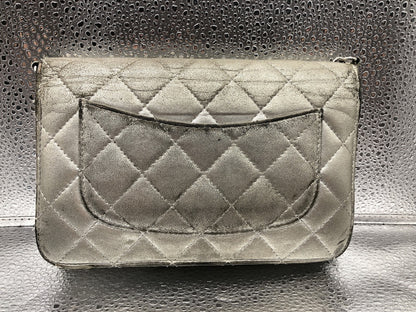 CHANEL Matlasse Chain Shoulder Wallet Metal Plate Lambskin Silver Shoulder Bag
