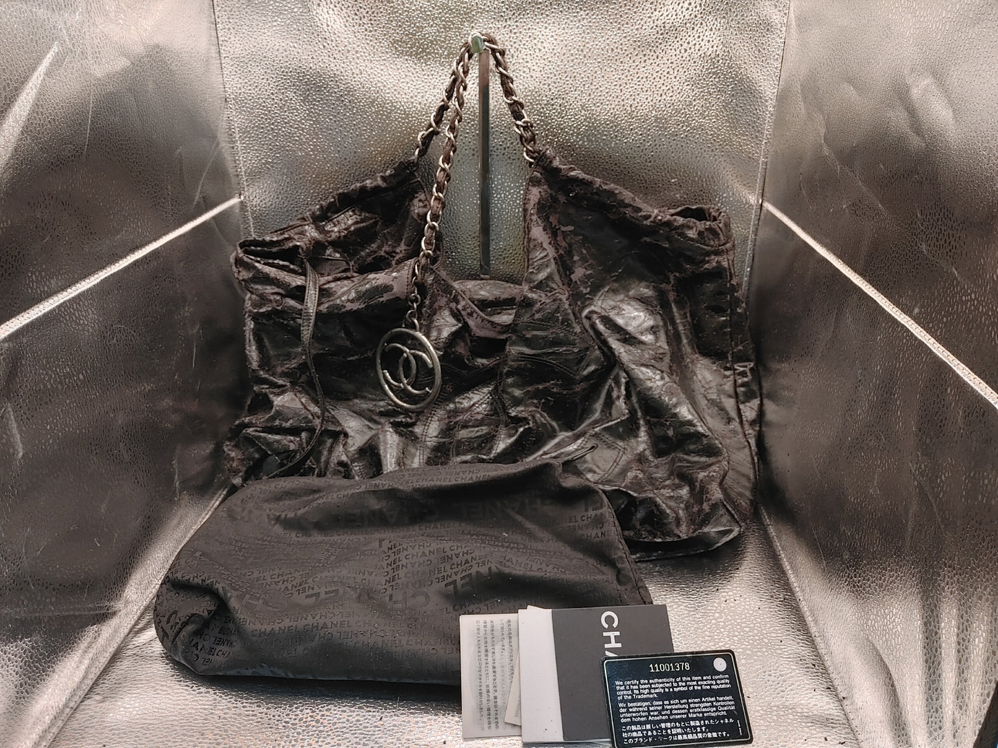 CHANEL Cocomark Chain Shoulder Bag with Seal 11001378 Coco Charm with Guarantee Card with Pouch Patent Black Shoulder Bag