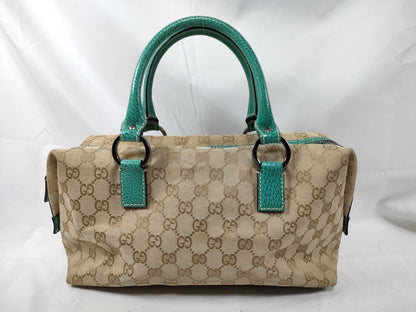 GUCCI Gucci 113009 Handbag GG Canvas Beige Emerald Green Handbag