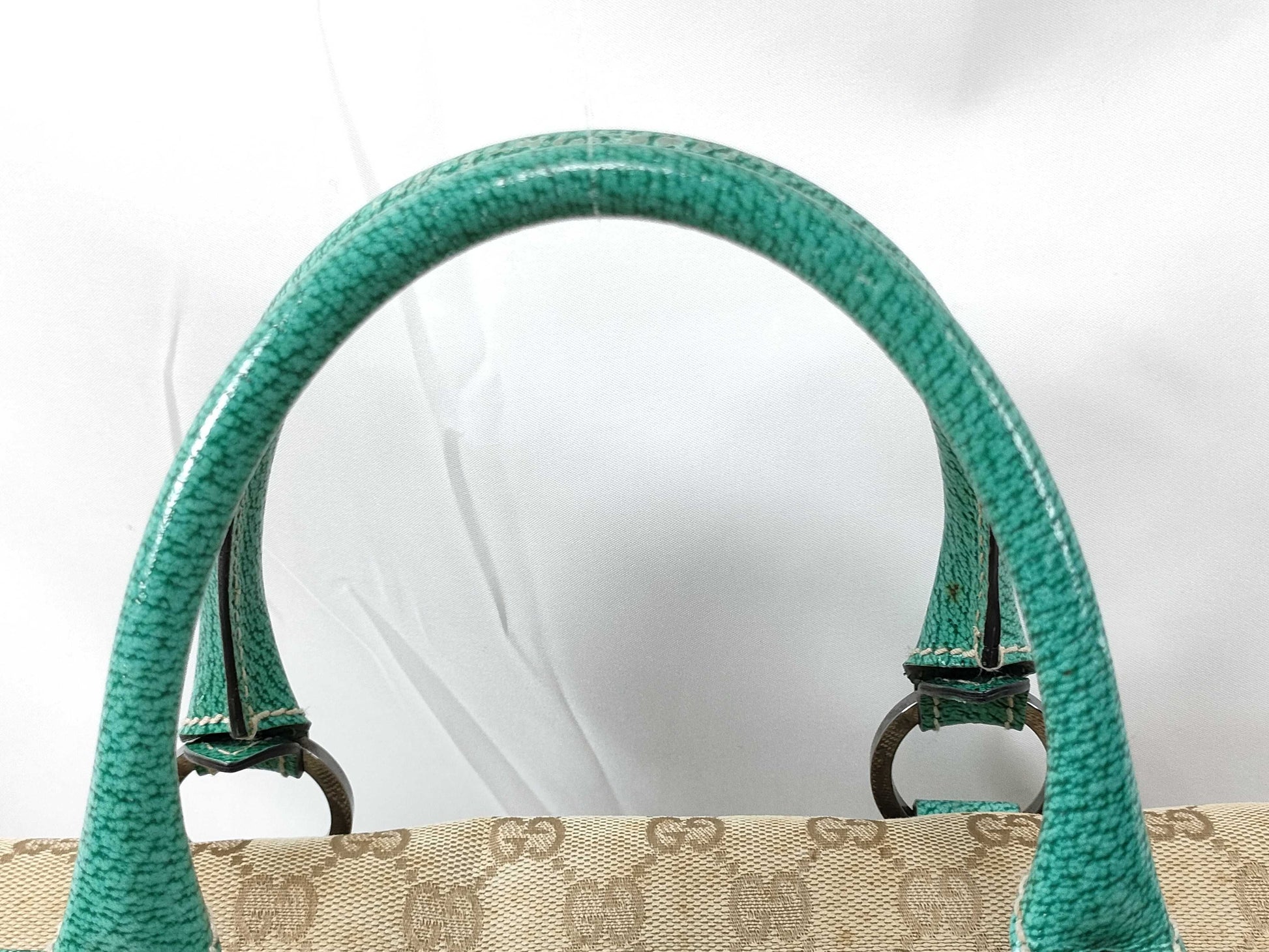 GUCCI Gucci 113009 Handbag GG Canvas Beige Emerald Green Handbag