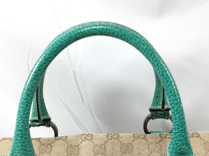 GUCCI Gucci 113009 Handbag GG Canvas Beige Emerald Green Handbag