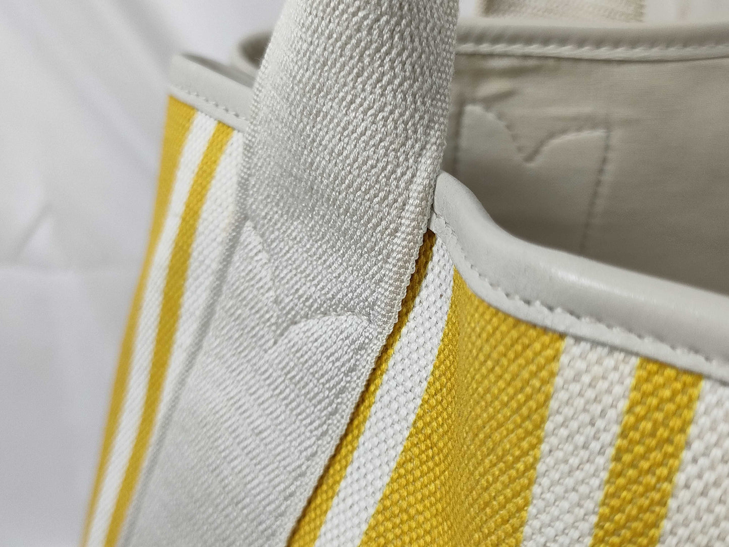 BALENCIAGA 339933 Navy Cabass Handbag Canvas Leather Yellow White Handbag