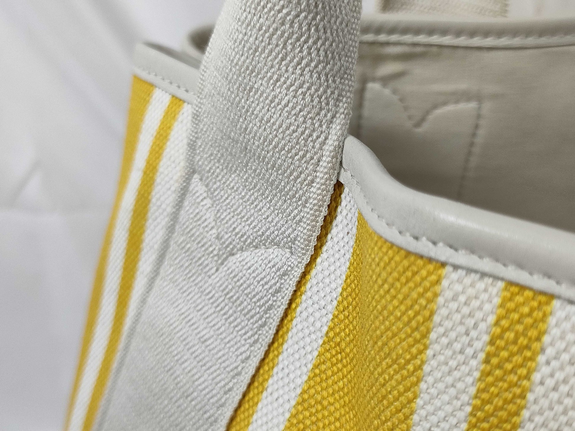 BALENCIAGA 339933 Navy Cabass Handbag Canvas Leather Yellow White Handbag