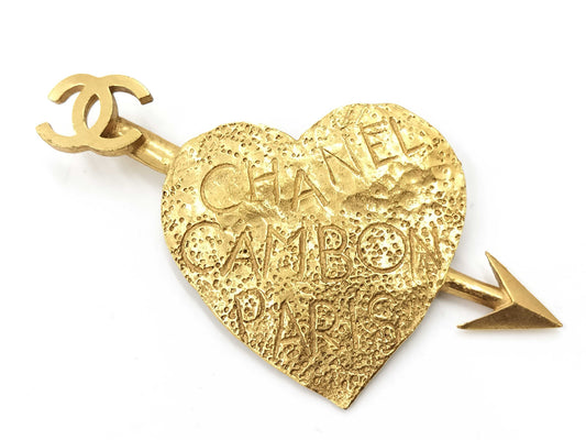 CHANEL 93A Brooch Heart Arrow Cocomark GP Gold Brooch