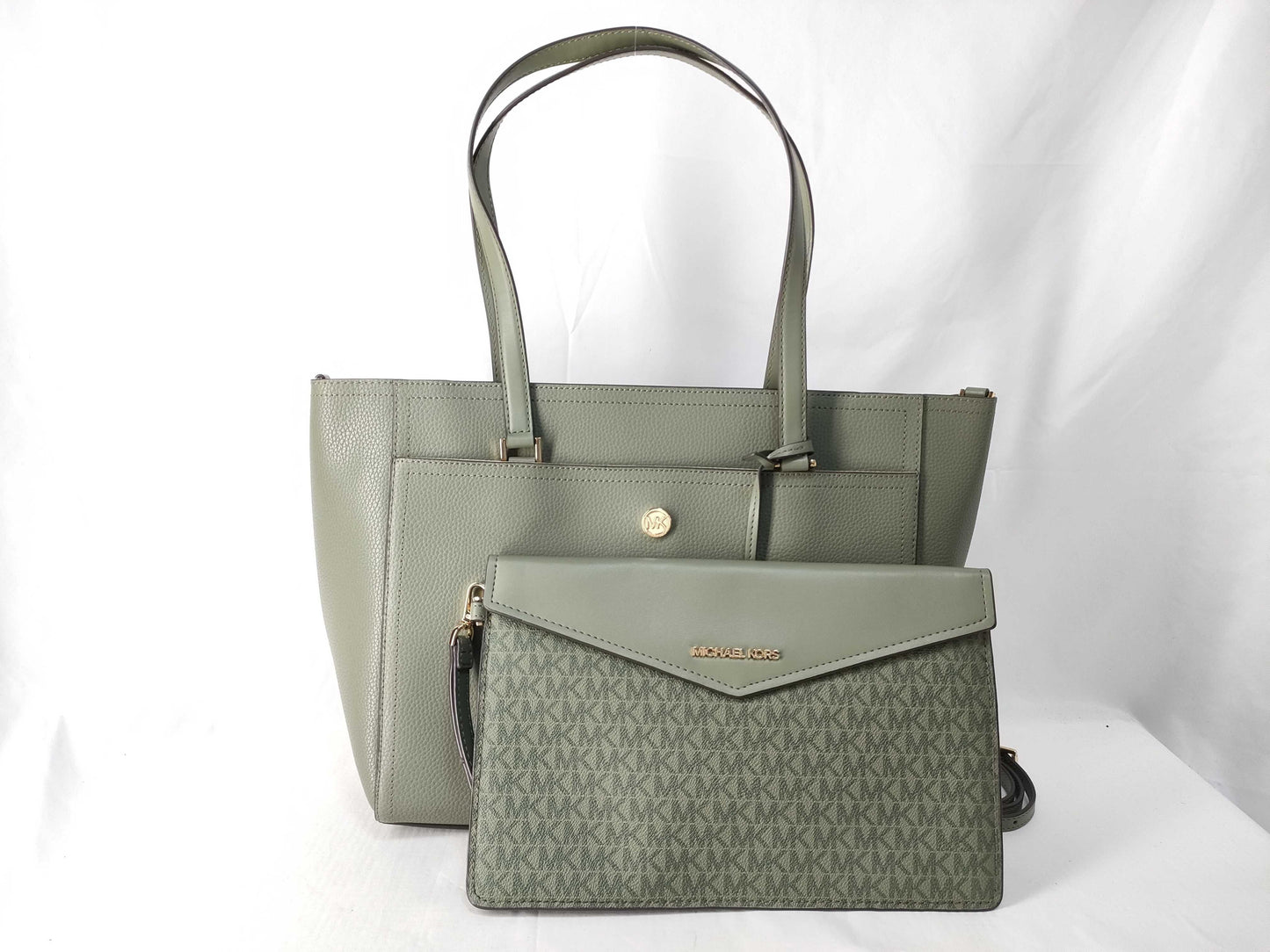 Michael Kors Leather 2-Way Tote Bag Green Tote Bag