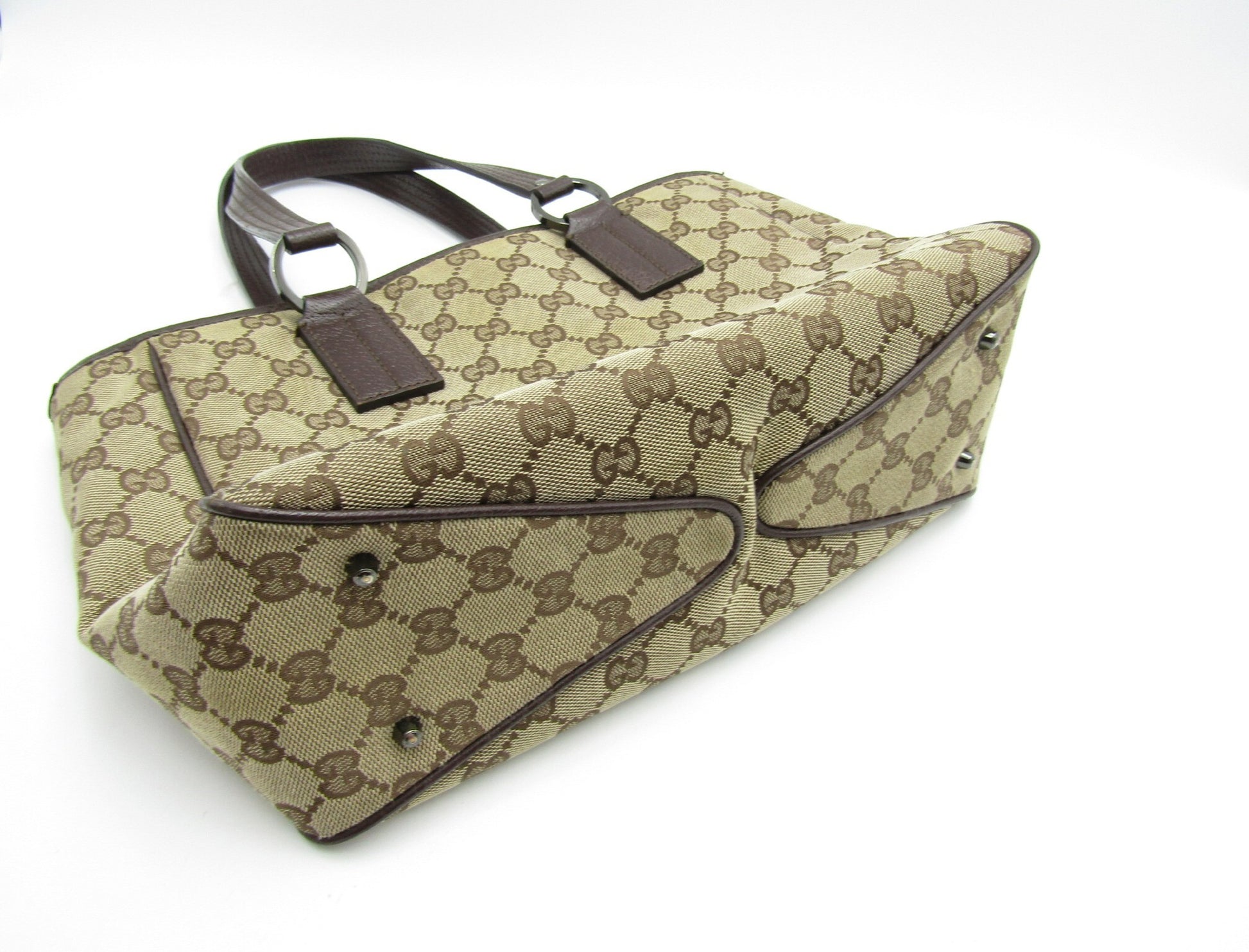 GUCCI GG Canvas Leather 113019 S Hardware Brown Tote Bag