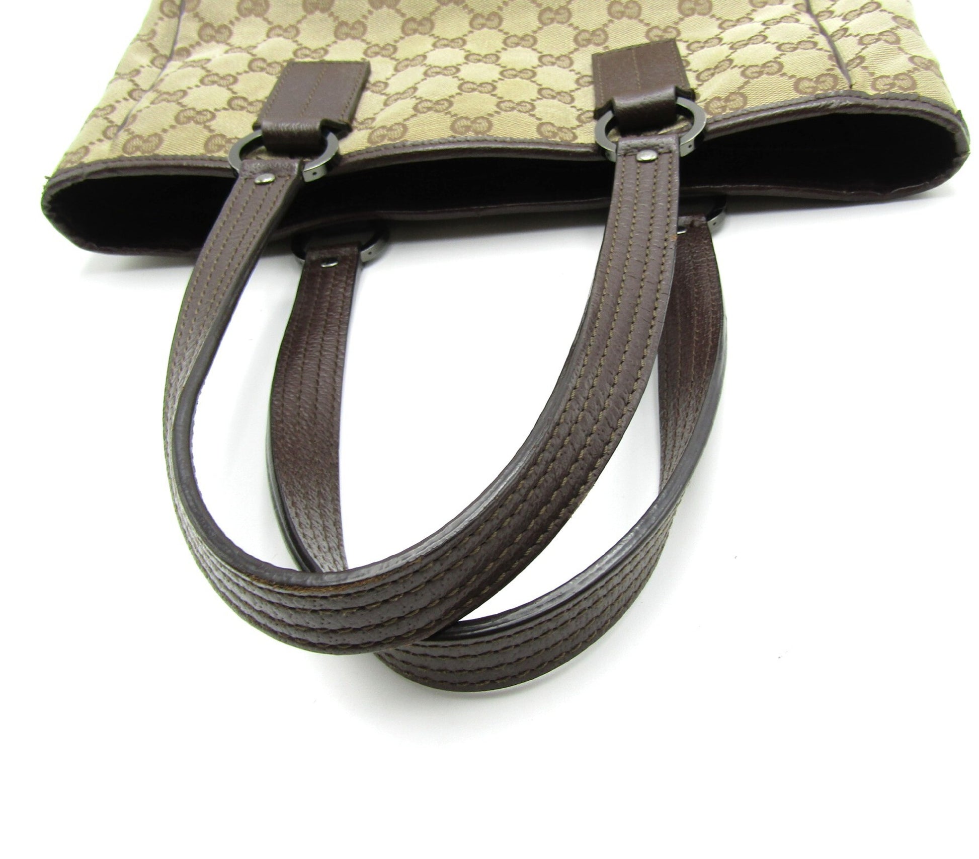 GUCCI GG Canvas Leather 113019 S Hardware Brown Tote Bag