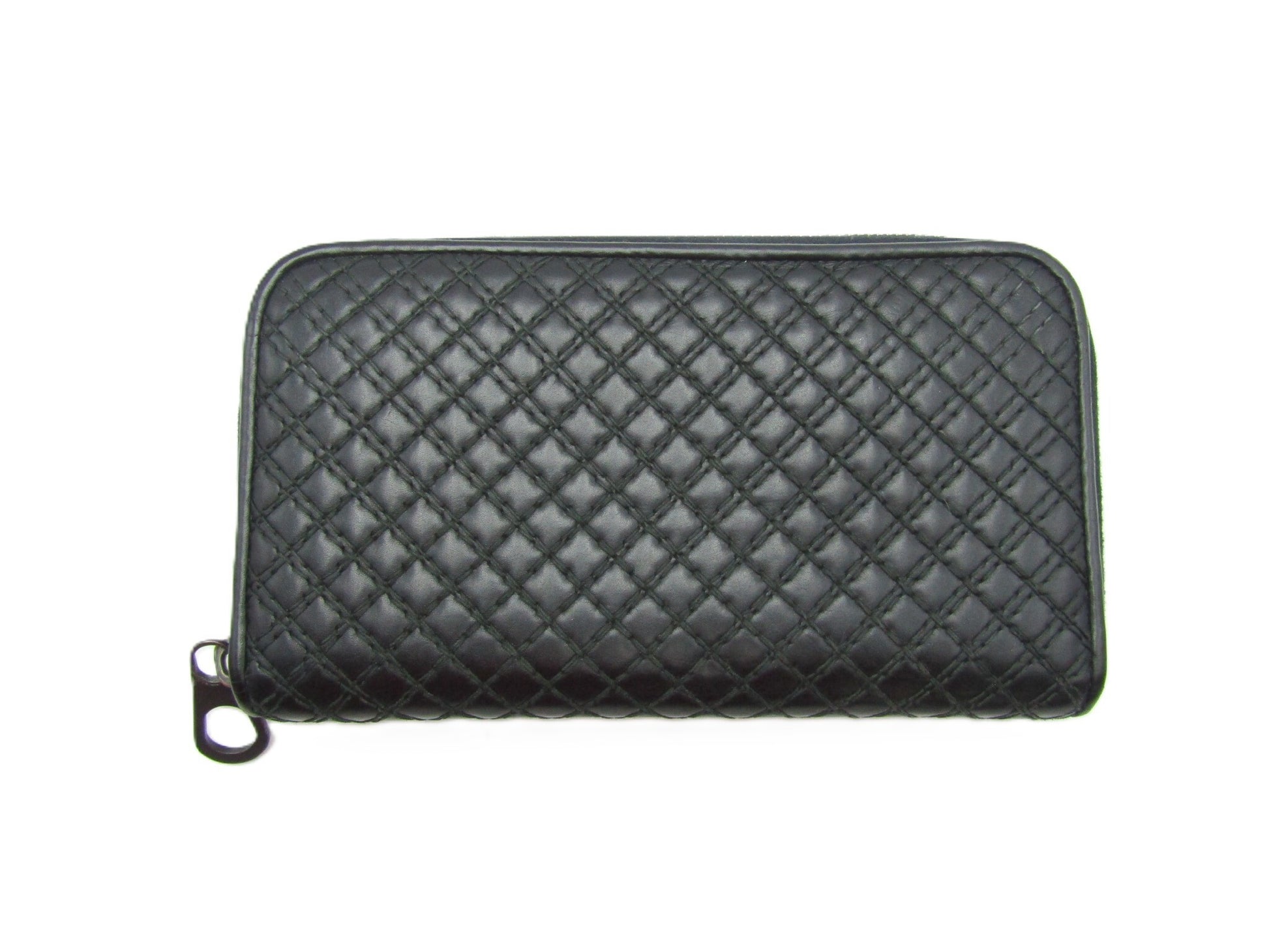 BOTTEGA VENETA Quilted Round Wallet Black/Leather Wallet