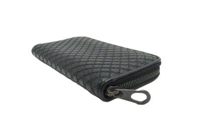 BOTTEGA VENETA Quilted Round Wallet Black/Leather Wallet