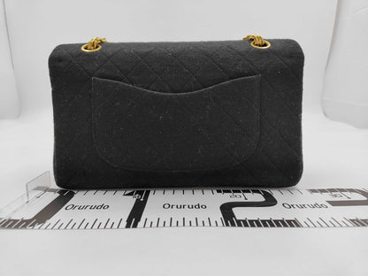 CHANEL Chain Cotton Jersey Black Shoulder Bag