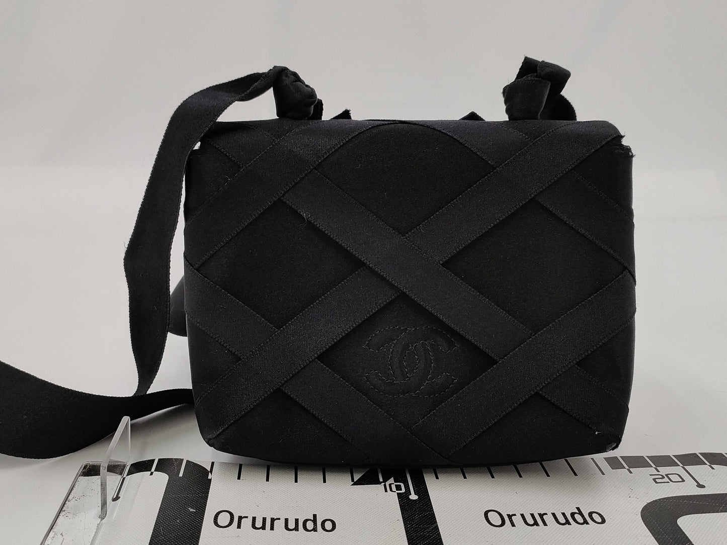 CHANEL Shoulder Satin Ribbon Black Shoulder Bag