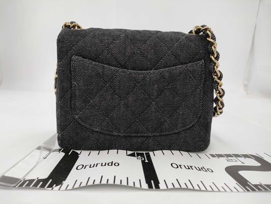 CHANEL Chain Mini Denim Black Shoulder Bag
