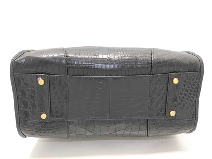 JRA Certified LEATHER JEWELS Crystal Reptiles Leather Jewels Crocodile Tote Bag Black Model T Tote Bag