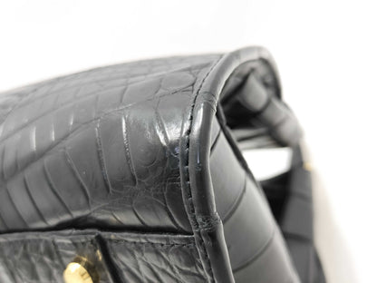 JRA Certified LEATHER JEWELS Crystal Reptiles Leather Jewels Crocodile Tote Bag Black Model T Tote Bag
