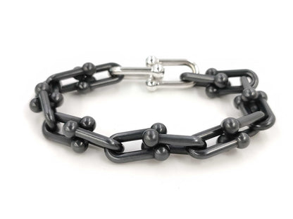 Tiffany&Co. Hardware Large Link Titanium WG Au750 49.0g Bracelet Bangle 