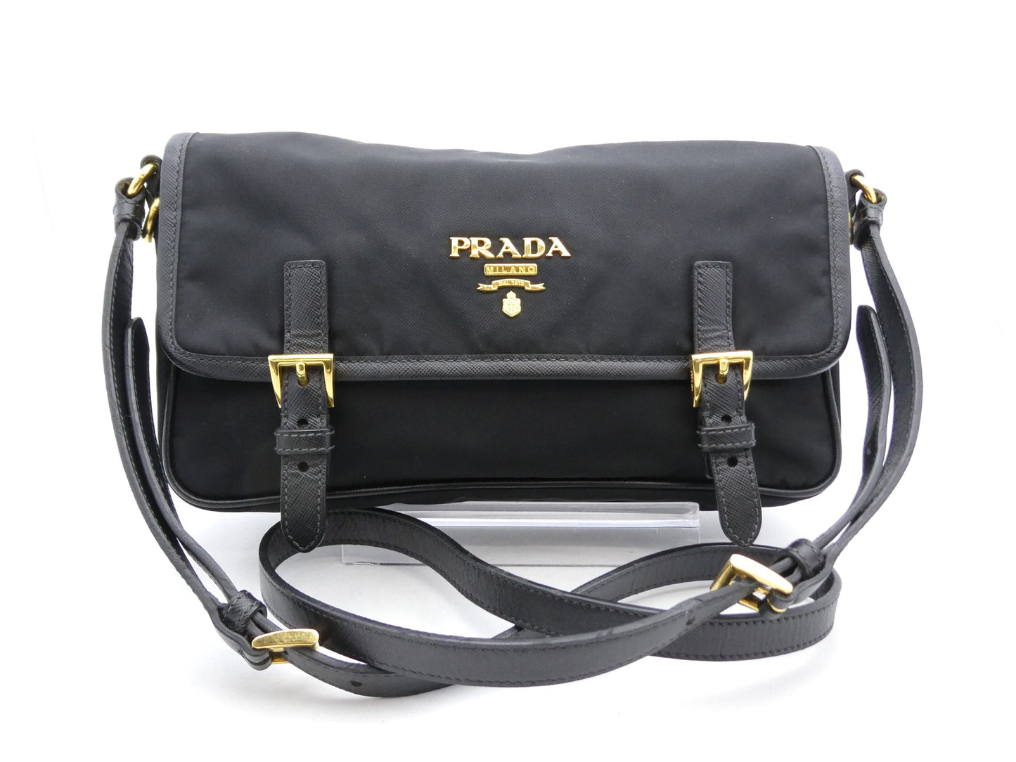 PRADA Logo Nylon Saffiano Shoulder Bag