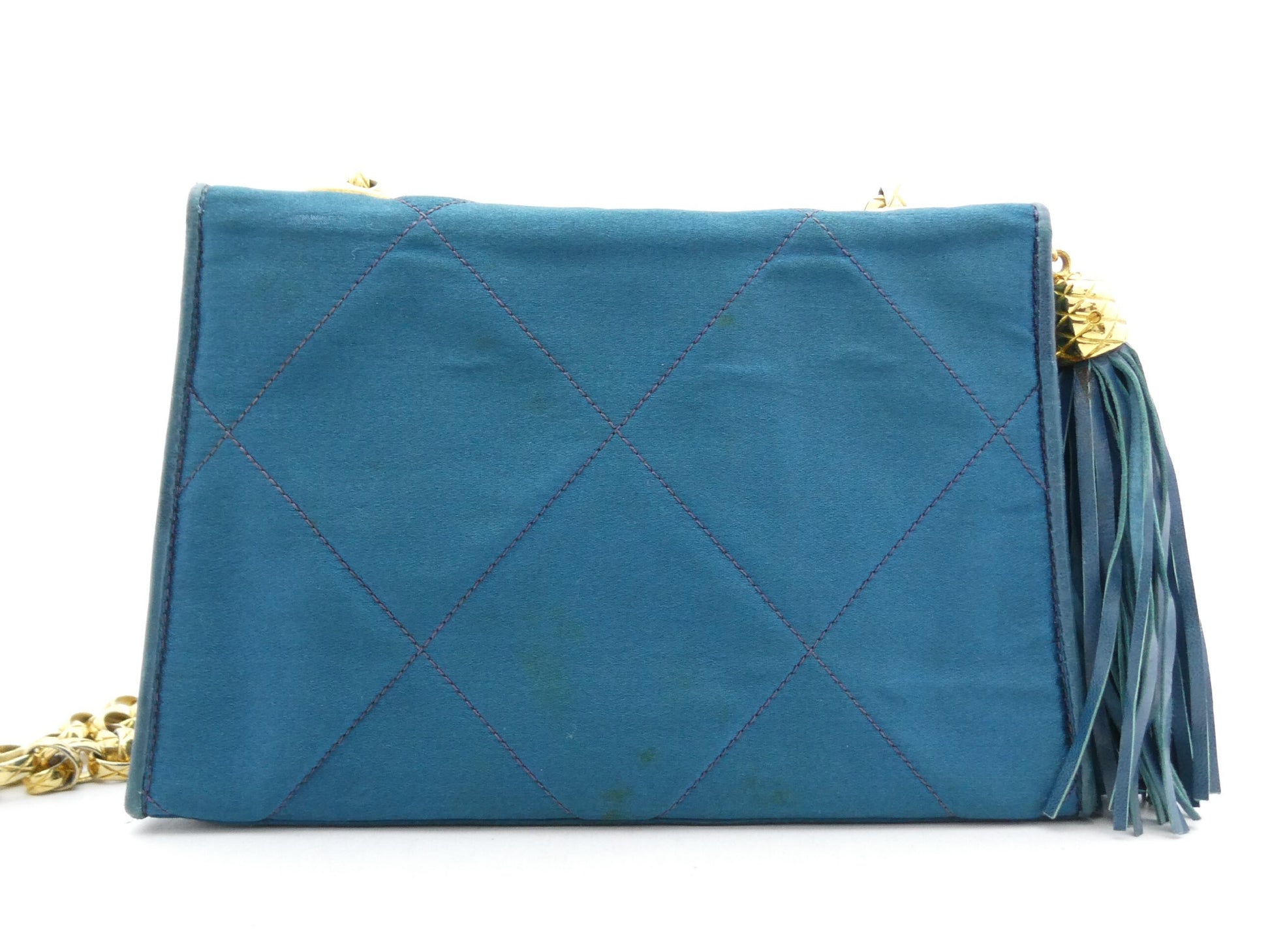 CHANEL Matlasse Satin Coco Mark Fringe Chain Shoulder Bag