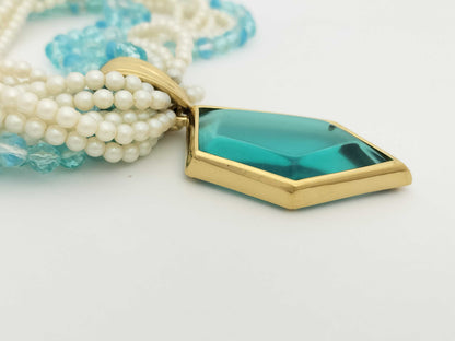 GIVENCHY Givenchy Necklace Beaded Pearl Colored Stone Blue Necklace