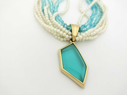 GIVENCHY Givenchy Necklace Beaded Pearl Colored Stone Blue Necklace