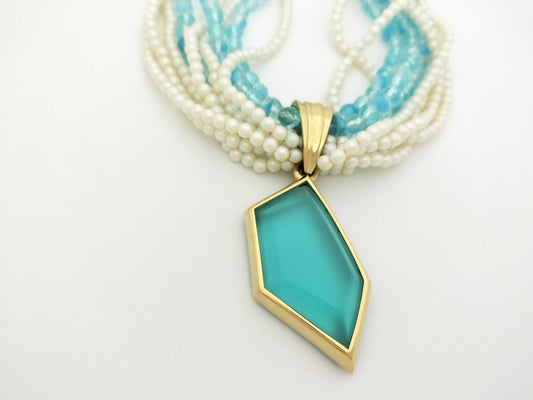 GIVENCHY Givenchy Necklace Beaded Pearl Colored Stone Blue Necklace