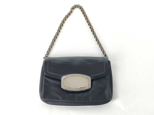 PRADA Nylon Prada Chain Shoulder Bag Mirror Black Pouch
