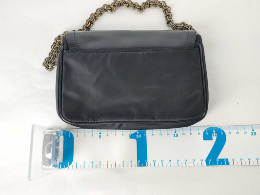 PRADA Nylon Prada Chain Shoulder Bag Mirror Black Pouch
