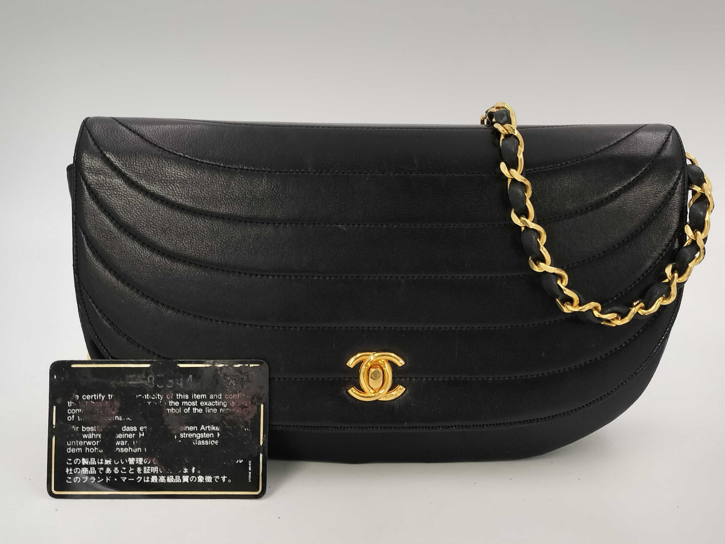 CHANEL Half Moon Chain Shoulder Bag Turnlock Lambskin Black Shoulder Bag