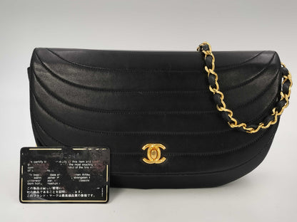 CHANEL Half Moon Chain Shoulder Bag Turnlock Lambskin Black Shoulder Bag