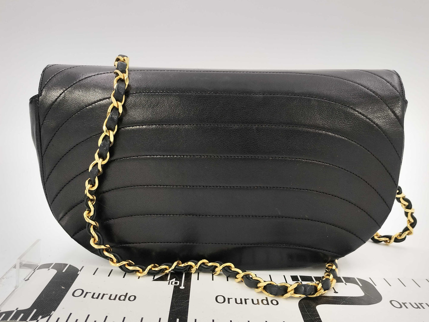 CHANEL Half Moon Chain Shoulder Bag Turnlock Lambskin Black Shoulder Bag